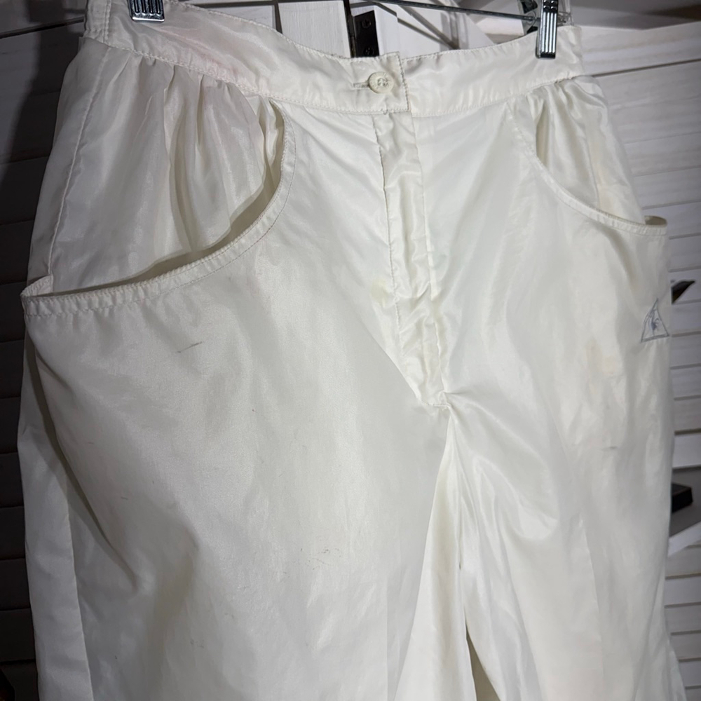 Le Coq Sportif vintage white pants wide legs waterproof elastic waist sz M - Picture 4 of 11